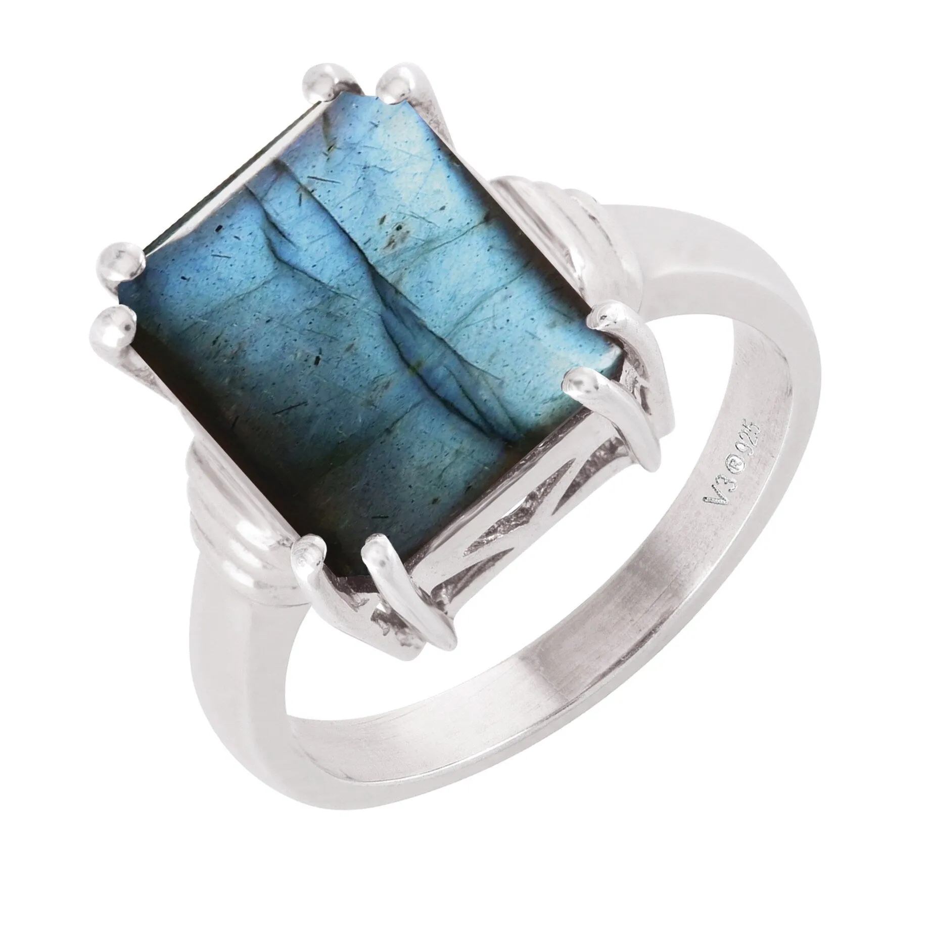 Sterling Silver with Natural Labradorite Emerald Cut Solitaire Ring sold by Zulily product image thumbnail 5