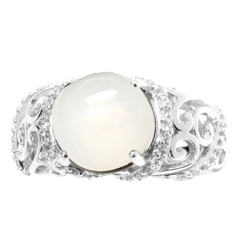 Sterling Silver with Natural Moonstone and White Topaz Scrollwork Ring sold by Zulily
