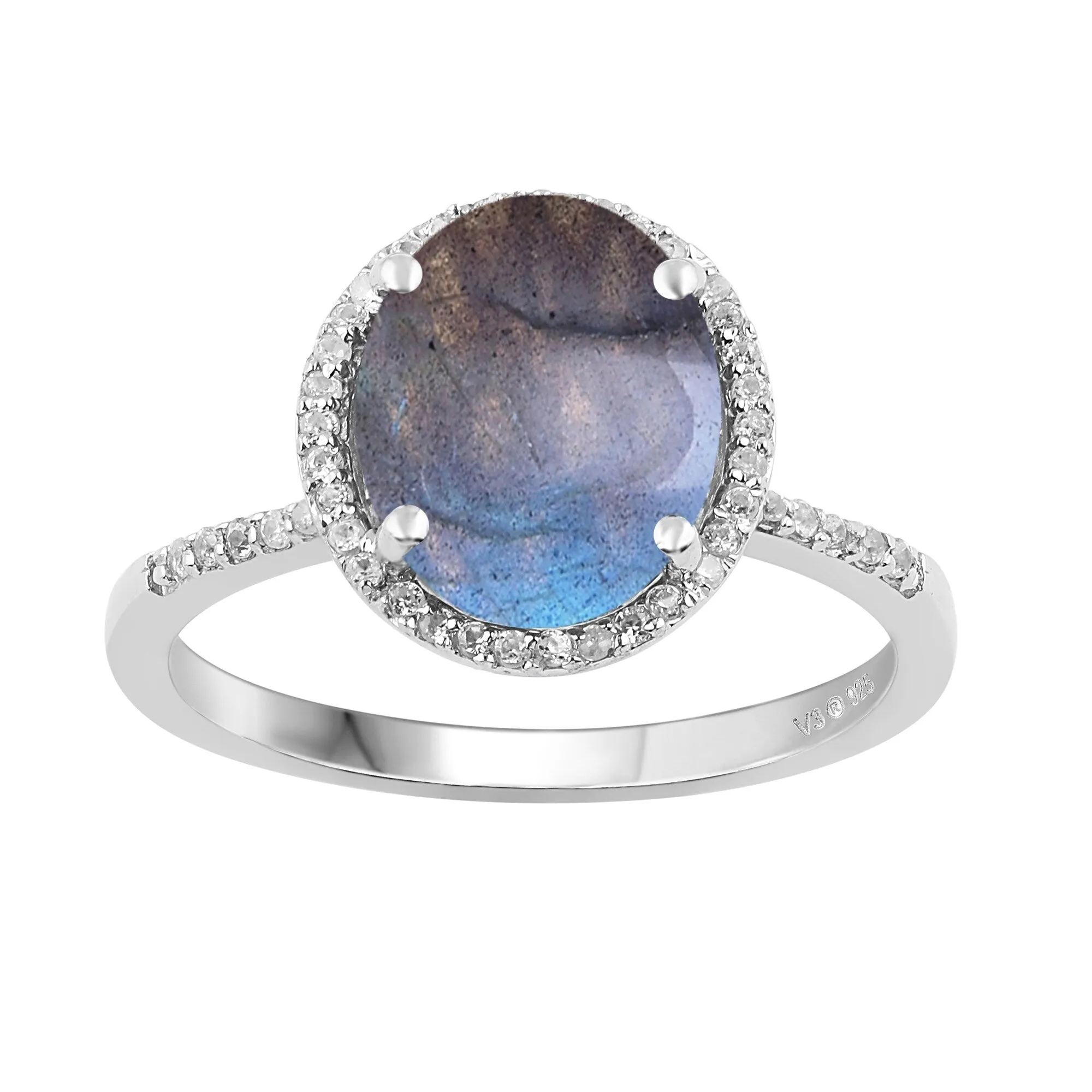 Sterling Silver with Natural Labradorite and White Topaz Halo Ring sold by Zulily product image thumbnail 2