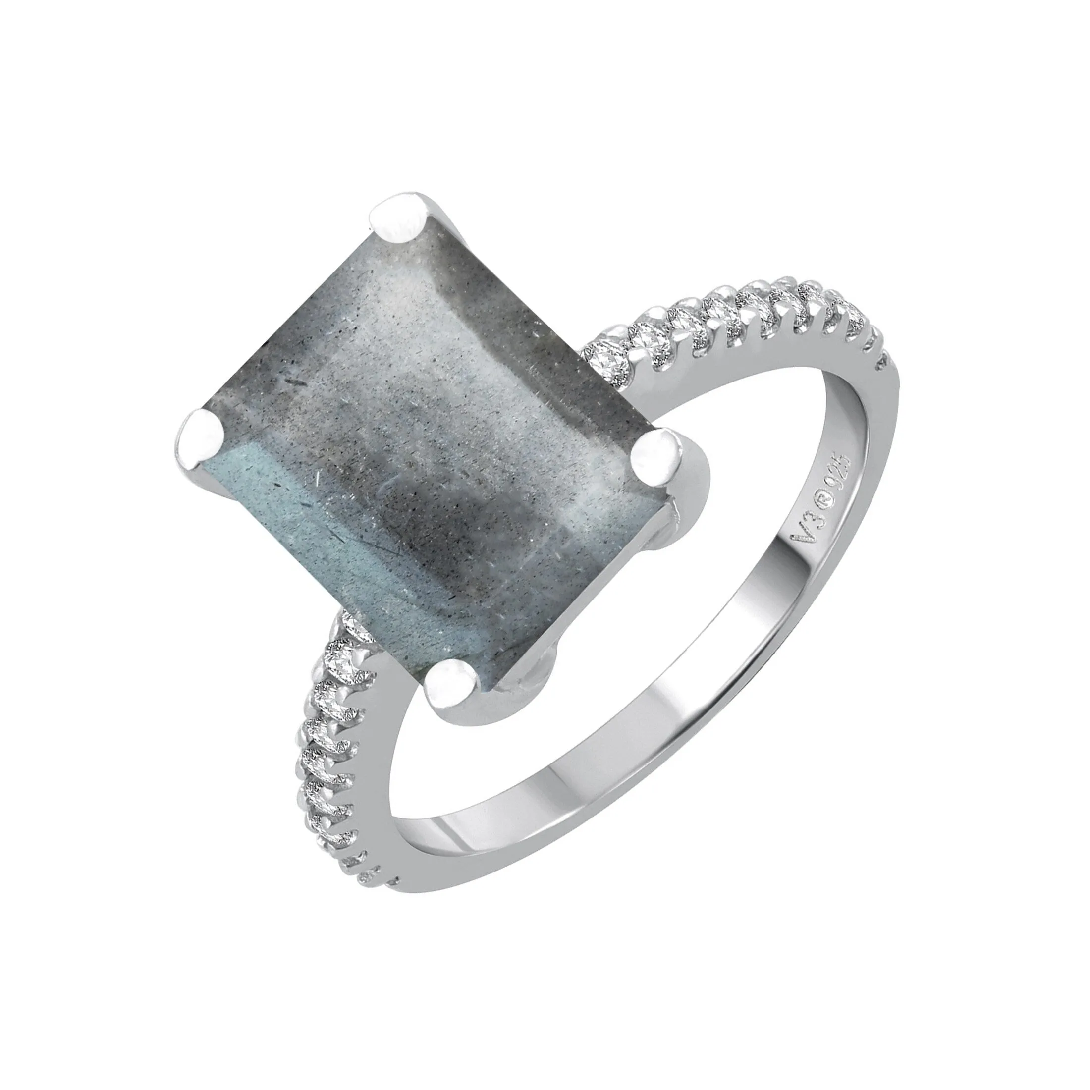V3 Jewelry Sterling Silver with Natural Labradorite and White Topaz Solitaire Ring for Women sold by Zulily product image thumbnail 4