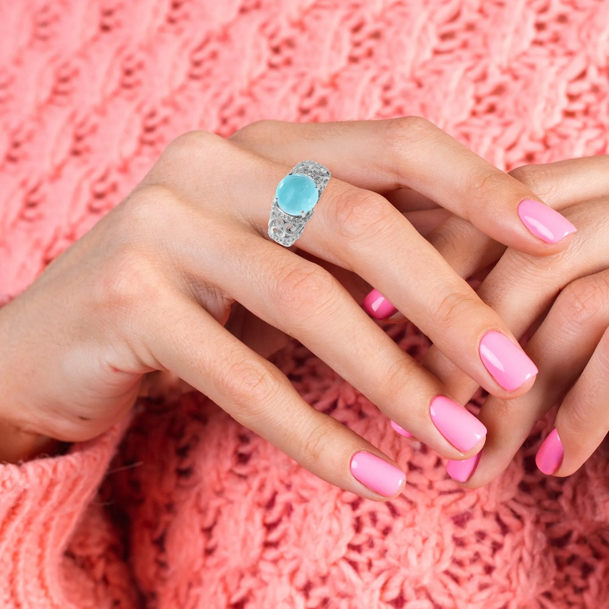 V3 Jewelry Sterling Silver with Natural Cabochon Aquamarine and White Zircon Scrollwork Ring sold by Zulily product image thumbnail 5