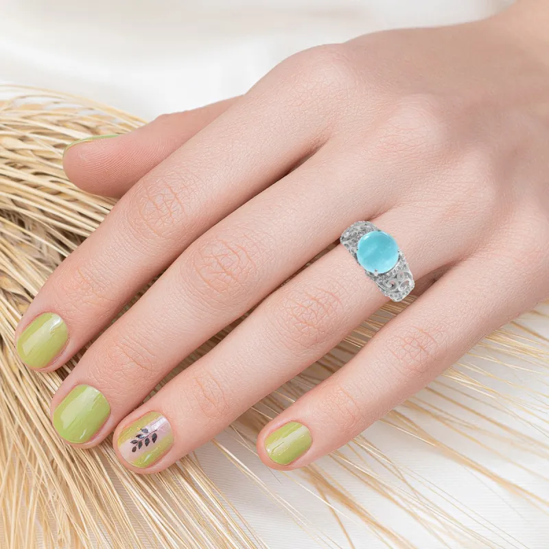 V3 Jewelry Sterling Silver with Natural Cabochon Aquamarine and White Zircon Scrollwork Ring sold by Zulily