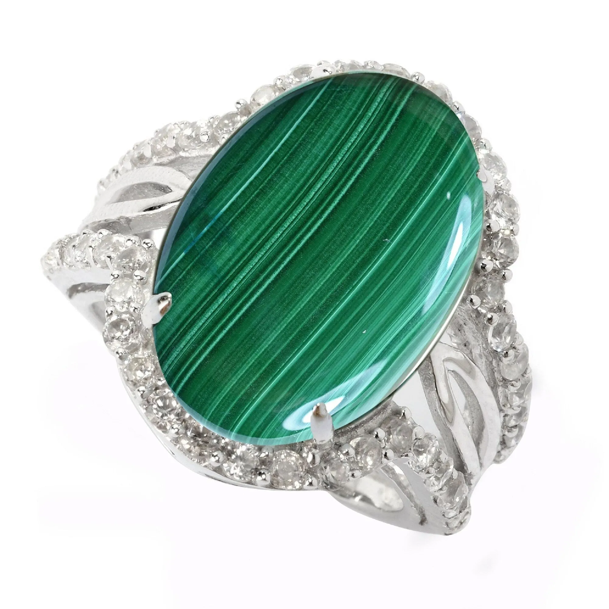V3 Jewelry Sterling Silver Natural Malachite and White Topaz North South Split Shank Ring sold by Zulily product image thumbnail 3