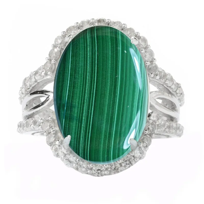 V3 Jewelry Sterling Silver Natural Malachite and White Topaz North South Split Shank Ring sold by Zulily
