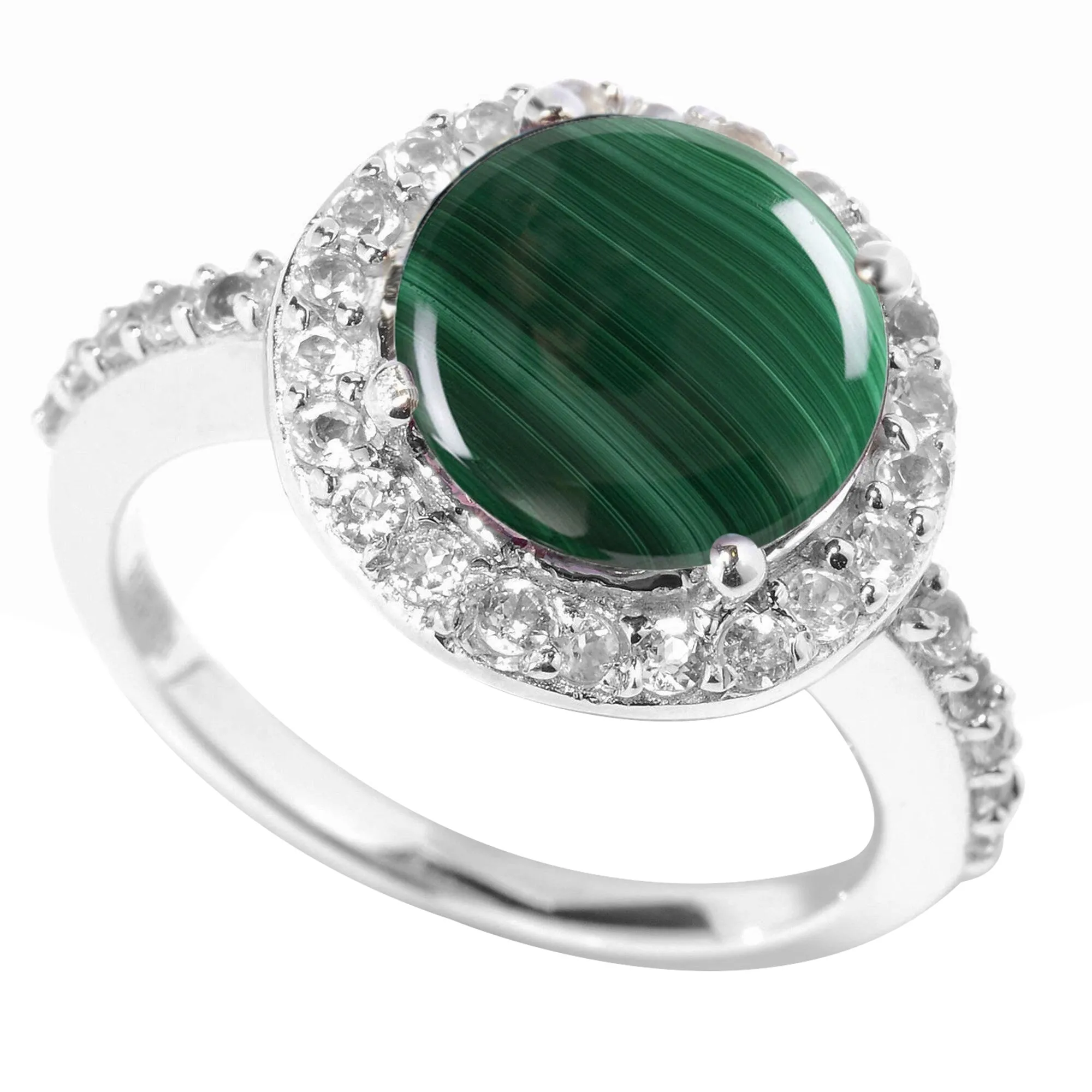 V3 Jewelry Sterling Silver with Natural Malachite and White Topaz Halo Ring for Women sold by Zulily