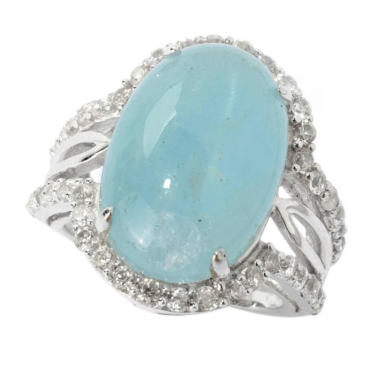 Sterling Silver with Natural Aquamarine and White Topaz Halo Ring sold by Zulily product image thumbnail 2