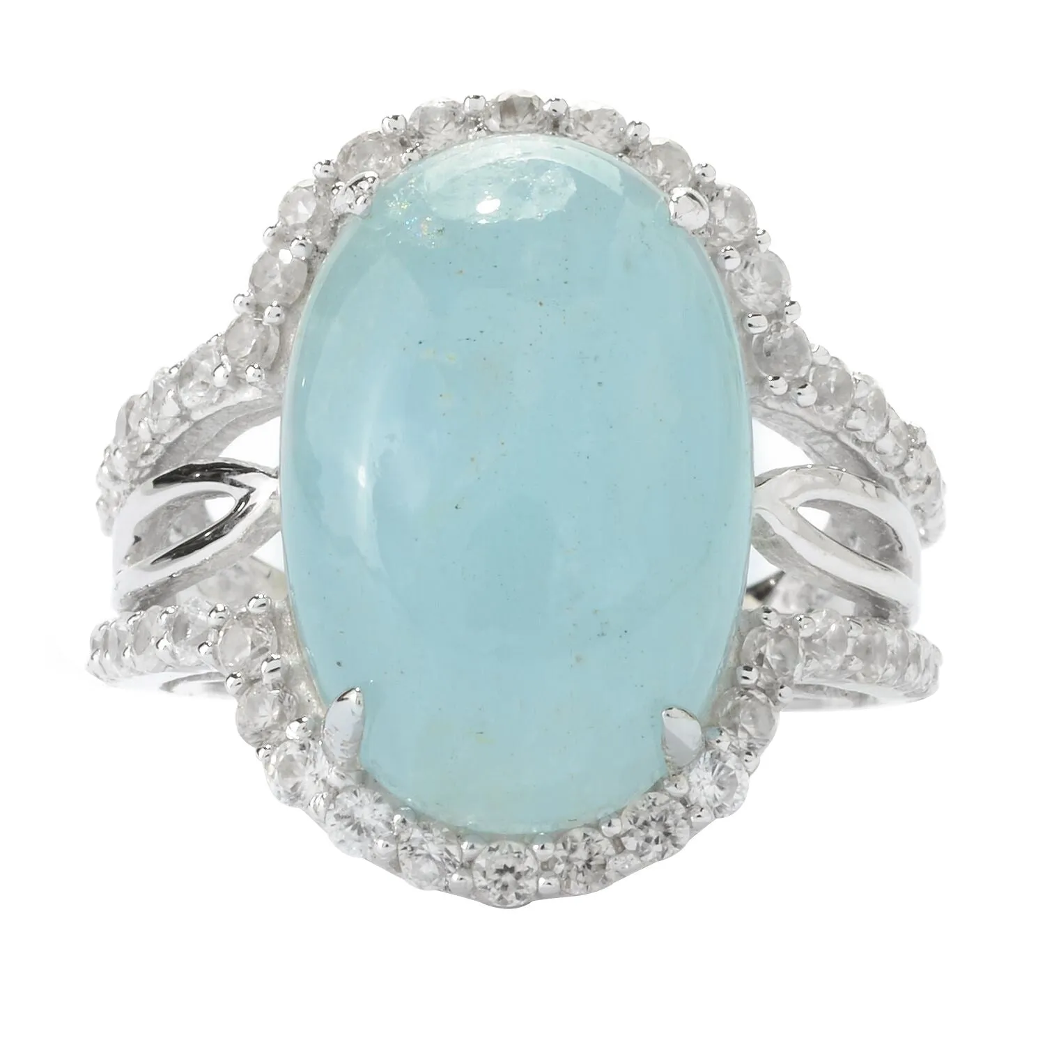Sterling Silver with Natural Aquamarine and White Topaz Halo Ring sold by Zulily