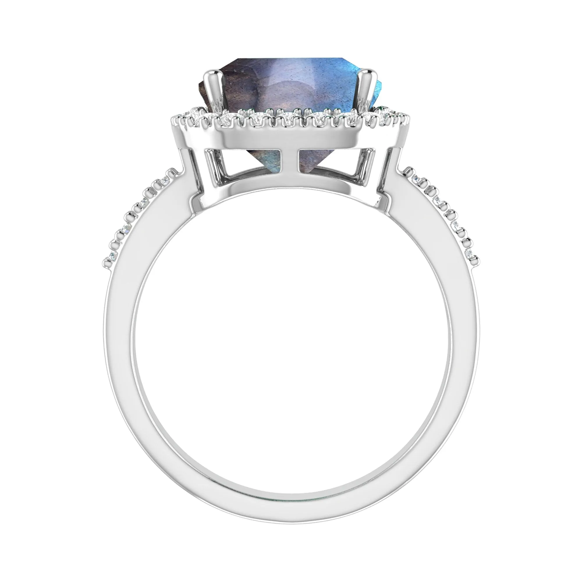 Sterling Silver with Natural Labradoride and Natural White Topaz Cushion Cut Halo Ring sold by Zulily product image thumbnail 5