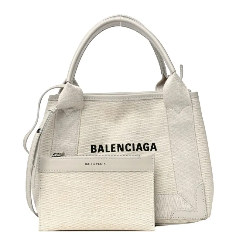 Balenciaga Cotton Canvas Calfskin Navy Cabas XS Natural (Pre-Owned) - Extra Small made by Balenciaga