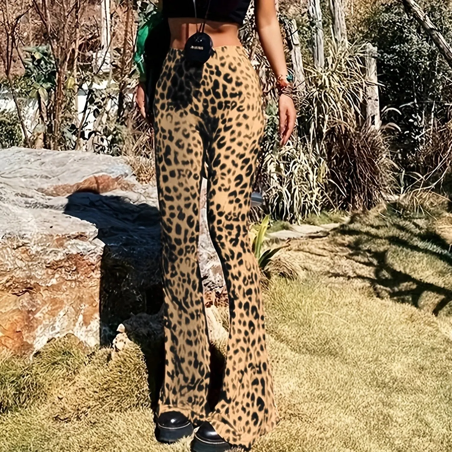 Khaki Leopard Flare Pants sold by Zulily product image thumbnail 4