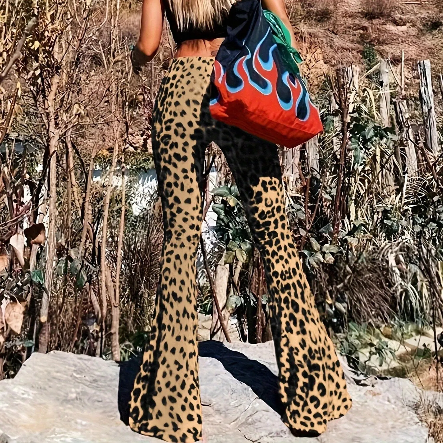 Khaki Leopard Flare Pants sold by Zulily product image thumbnail 3