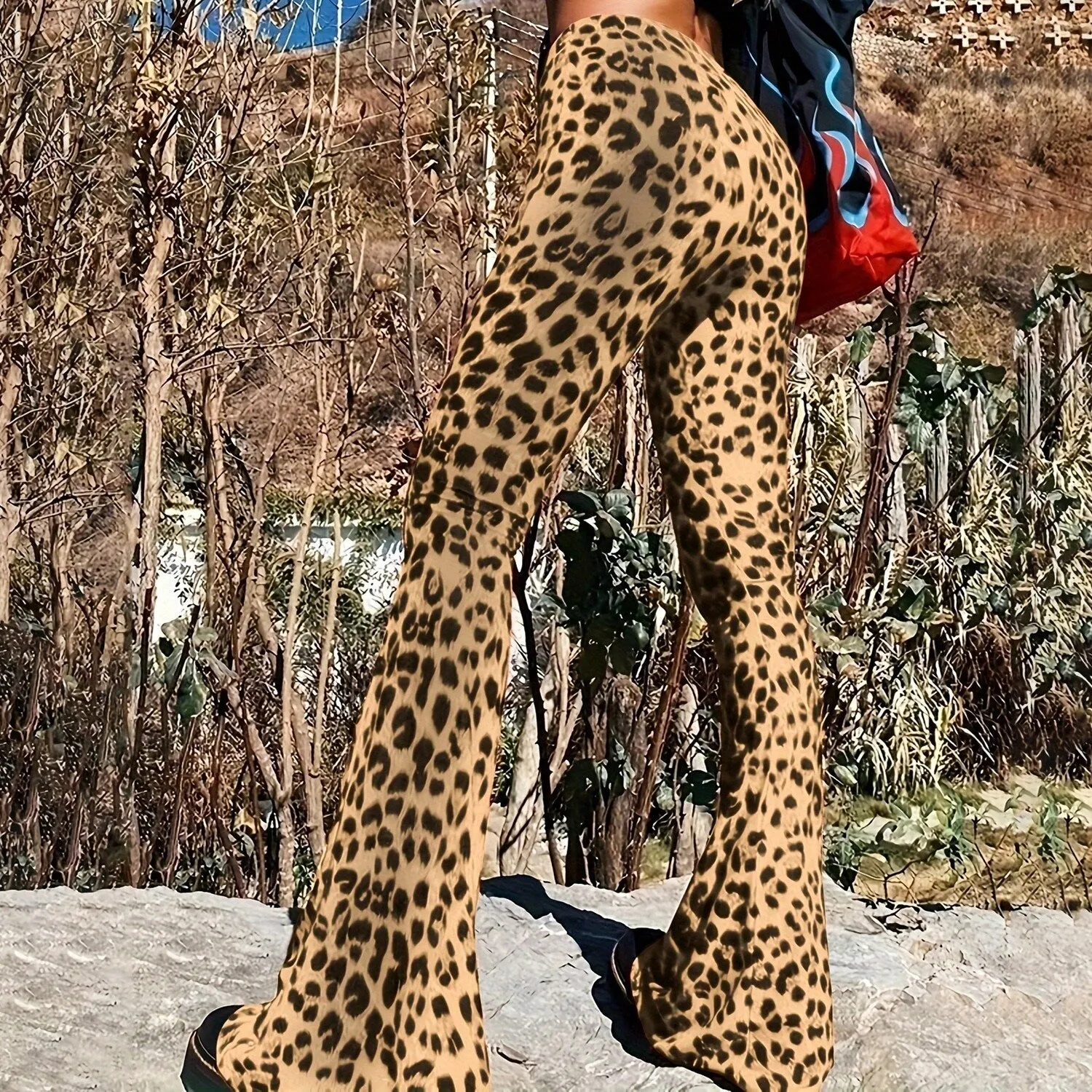 Khaki Leopard Flare Pants sold by Zulily product image thumbnail 2