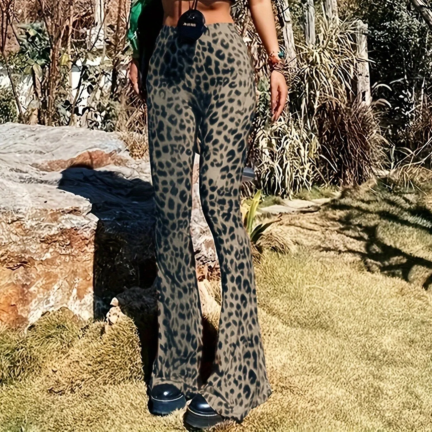 Light Brown Leopard Flare Pants sold by Zulily product image thumbnail 2