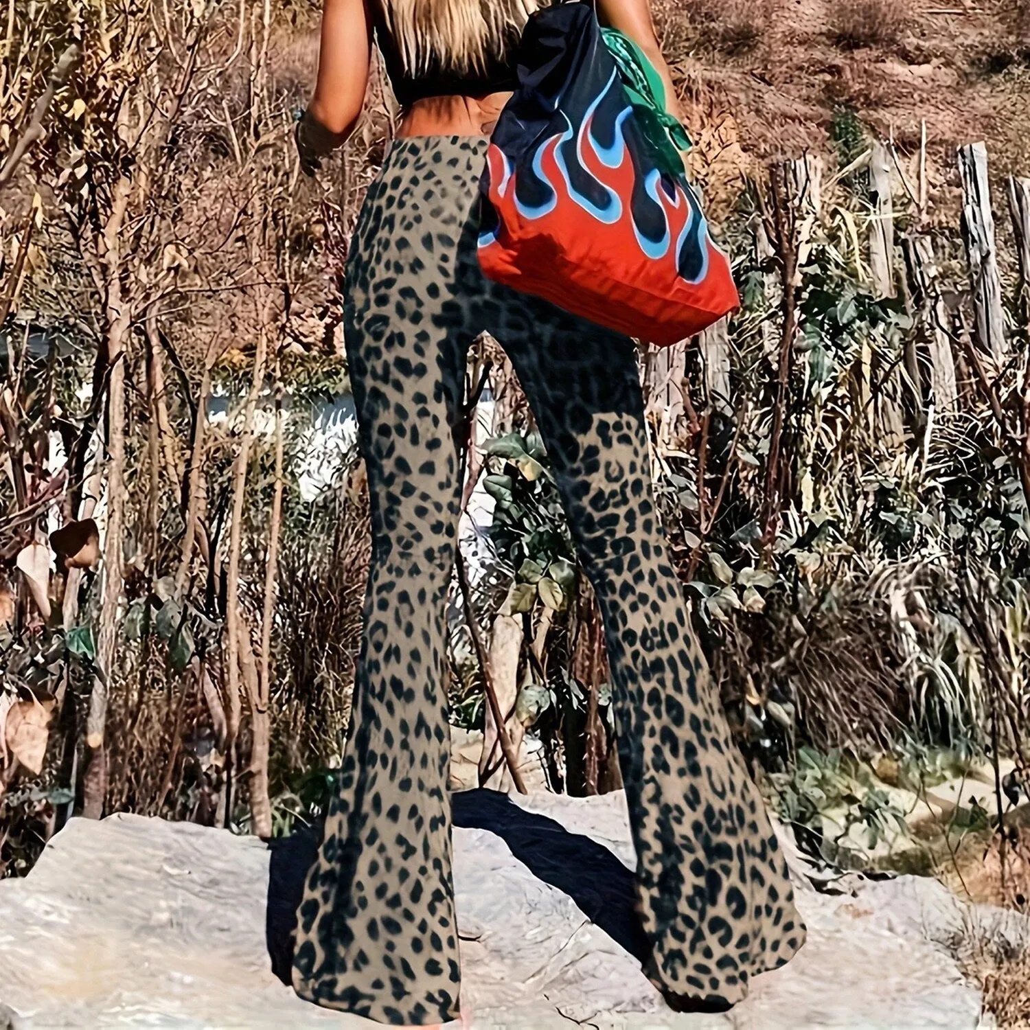 Light Brown Leopard Flare Pants sold by Zulily product image thumbnail 3