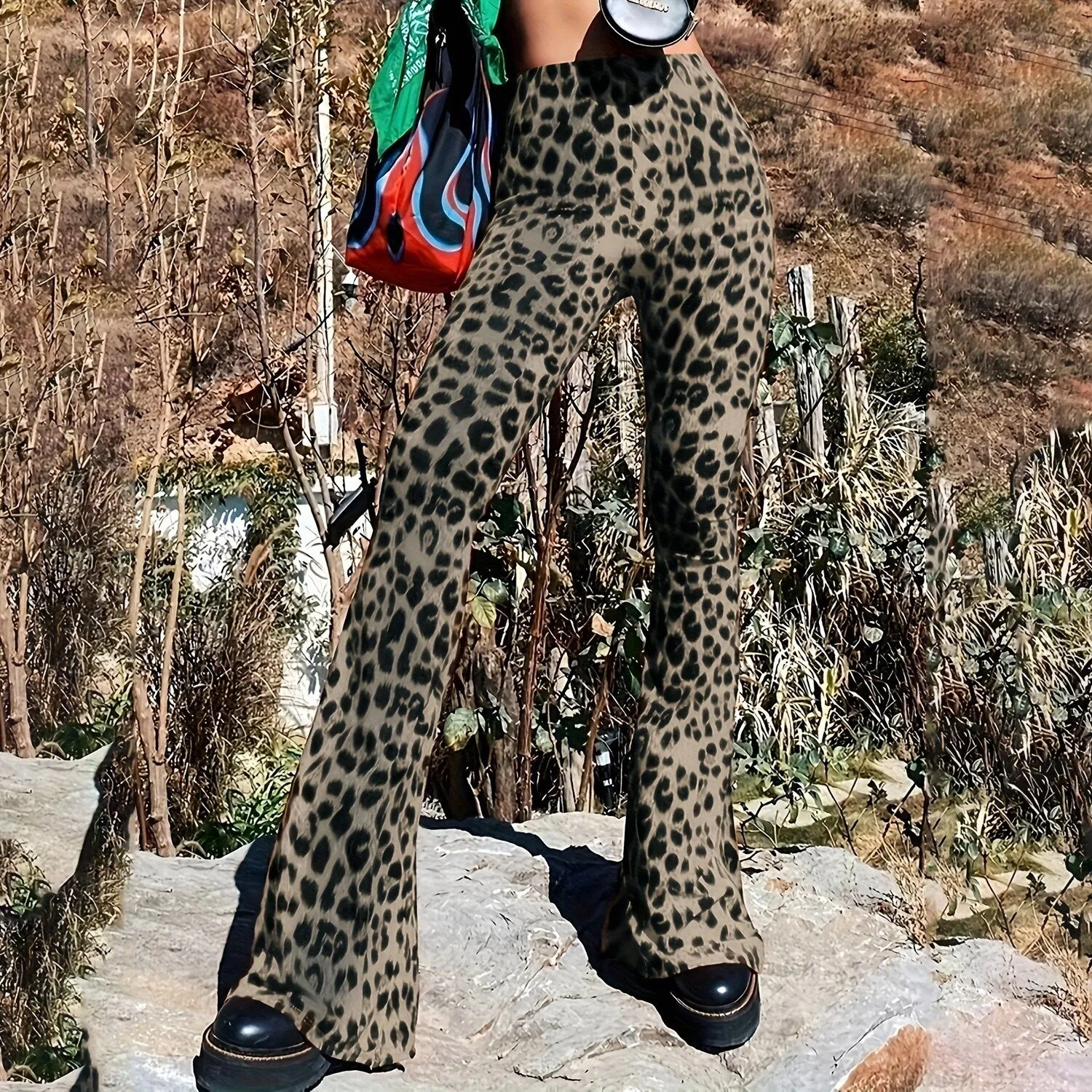 Light Brown Leopard Flare Pants sold by Zulily product image thumbnail 4