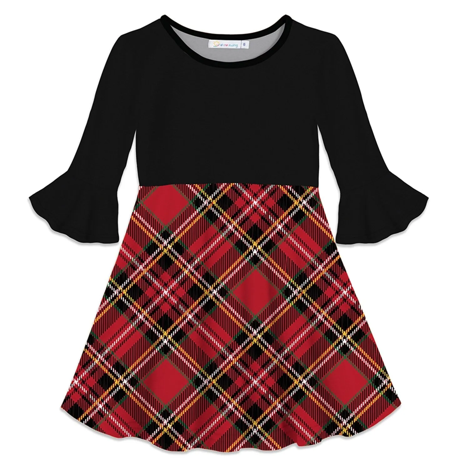 Black & Red Plaid Ruffle-Sleeve A-Line Dress sold by Zulily product image thumbnail 3