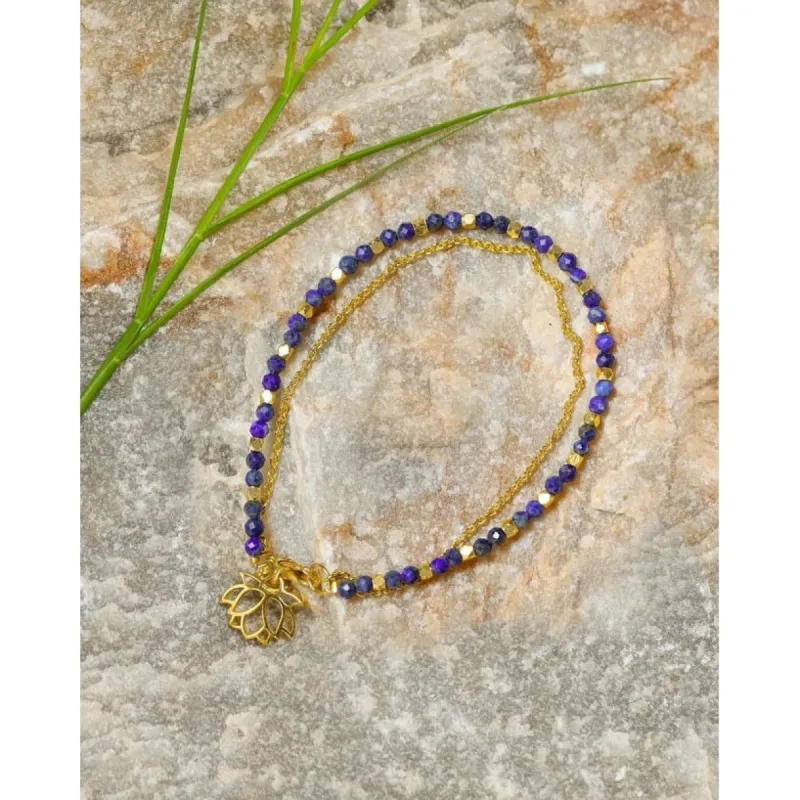 YS Gems Brass Lapis Beads Bracelet with Lotus Charm sold by Zulily
