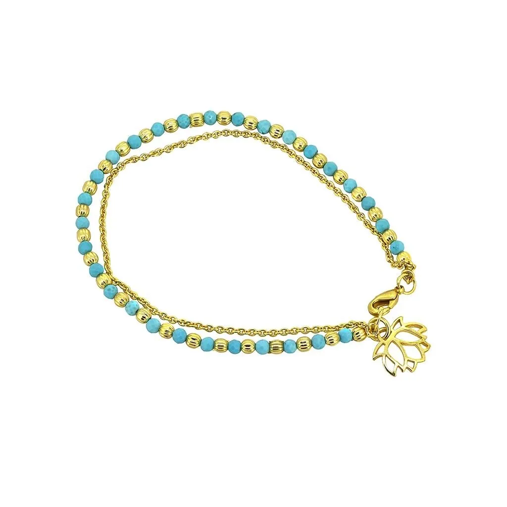 YS Gems Brass Mohave Turquoise Brads Bracelet with Lotus Charm sold by Zulily