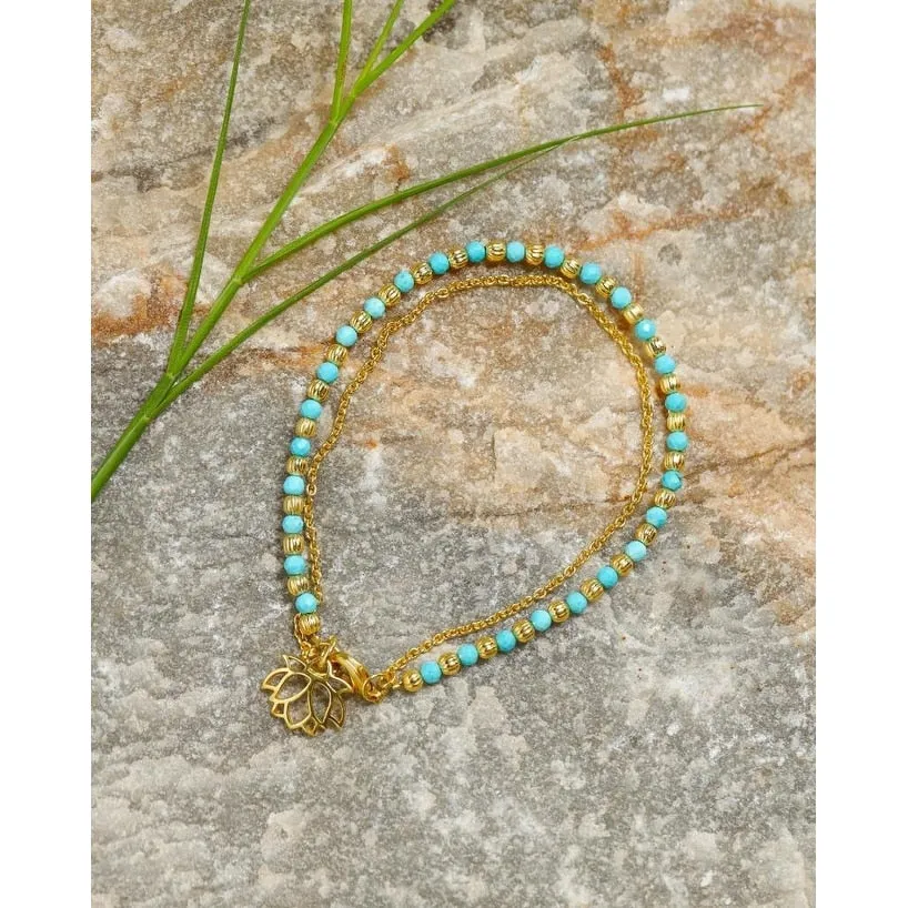 YS Gems Brass Mohave Turquoise Brads Bracelet with Lotus Charm sold by Zulily product image thumbnail 2