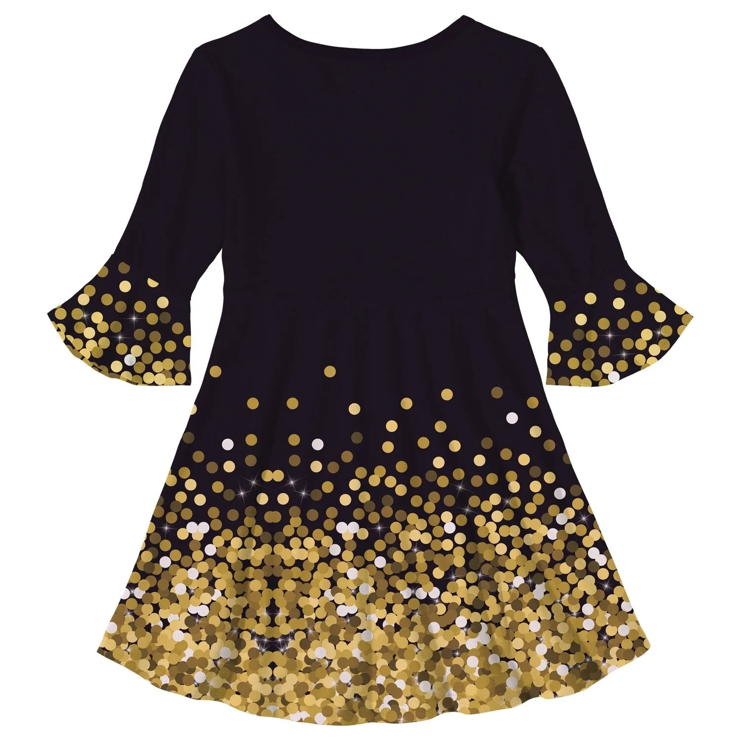 Black & Golden Falling Polka Dot Ruffle-Sleeve A-Line Dress sold by Zulily product image thumbnail 2