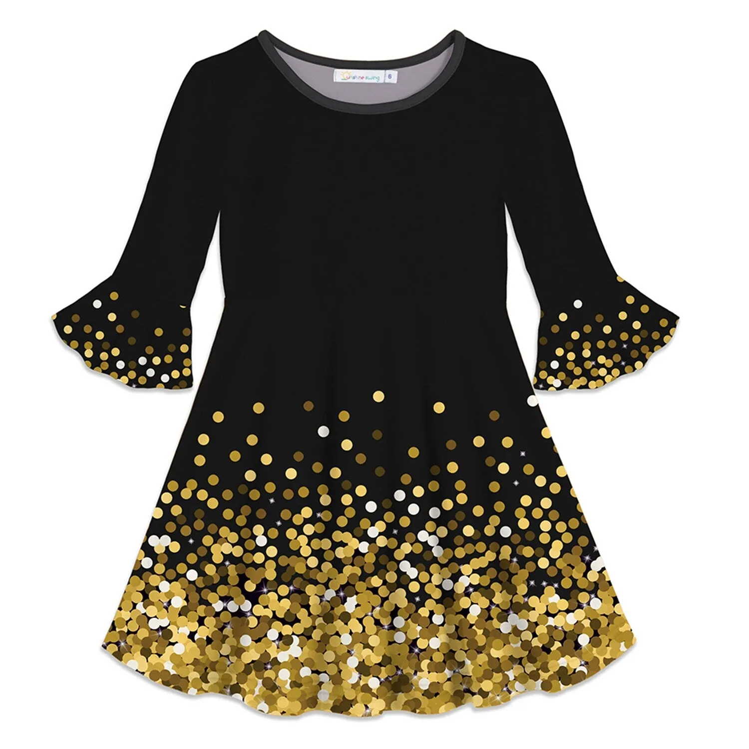 Black & Golden Falling Polka Dot Ruffle-Sleeve A-Line Dress sold by Zulily product image thumbnail 3