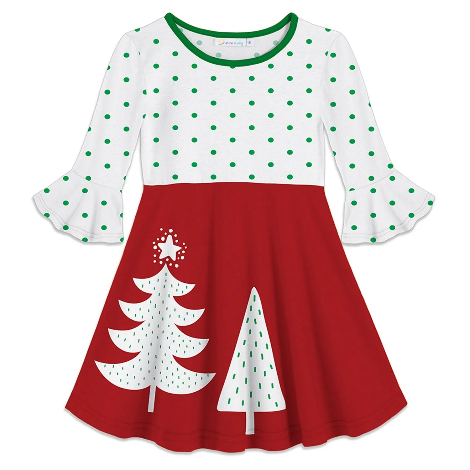 White & Red Christmas Tree & Polka Dot Ruffle-Sleeve A-Line Dress sold by Zulily product image thumbnail 3