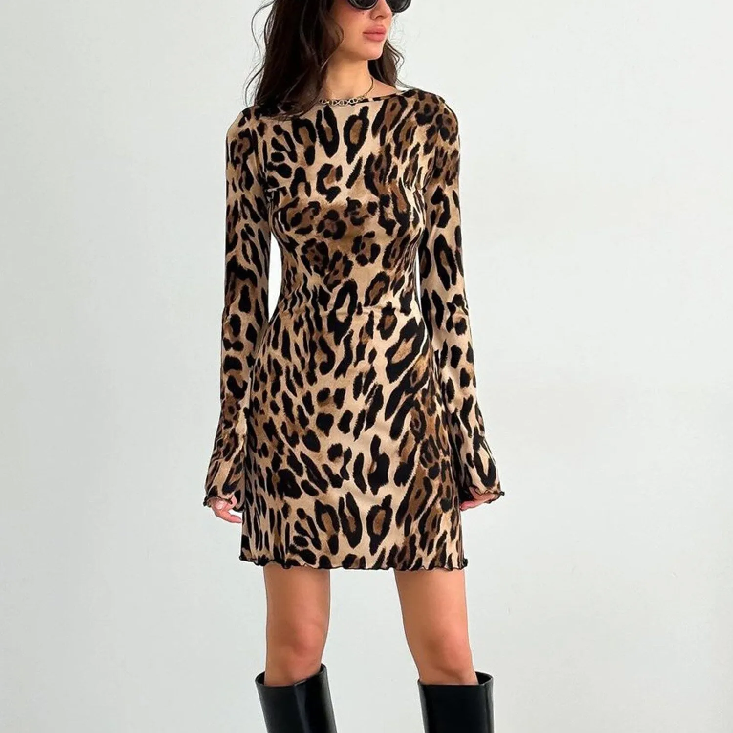 Brown Leopard Bell-Sleeve Dress sold by Zulily product image thumbnail 2
