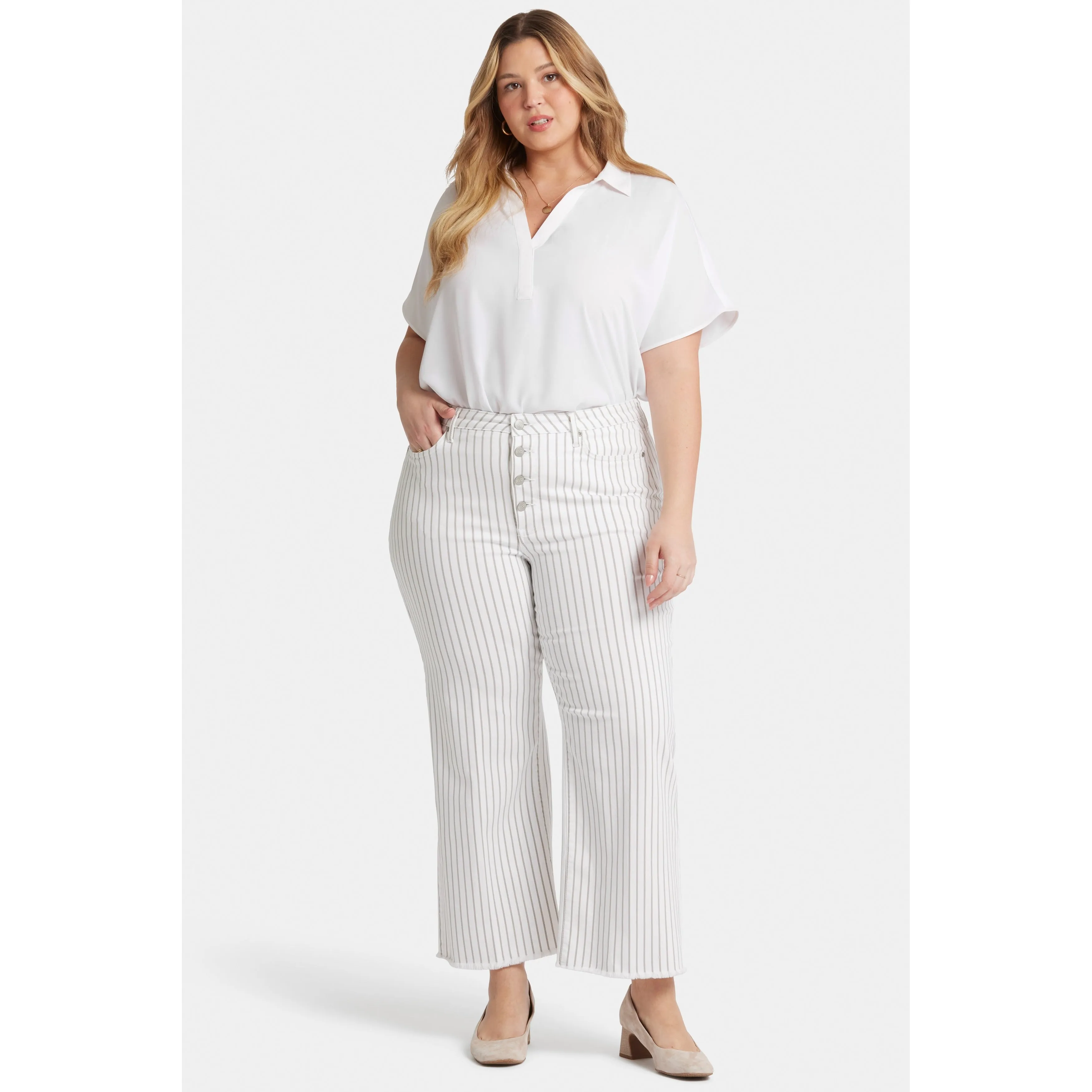 Ladies Plus-High Rise Teresa Wide Leg Ankle Button Fly sold by Zulily