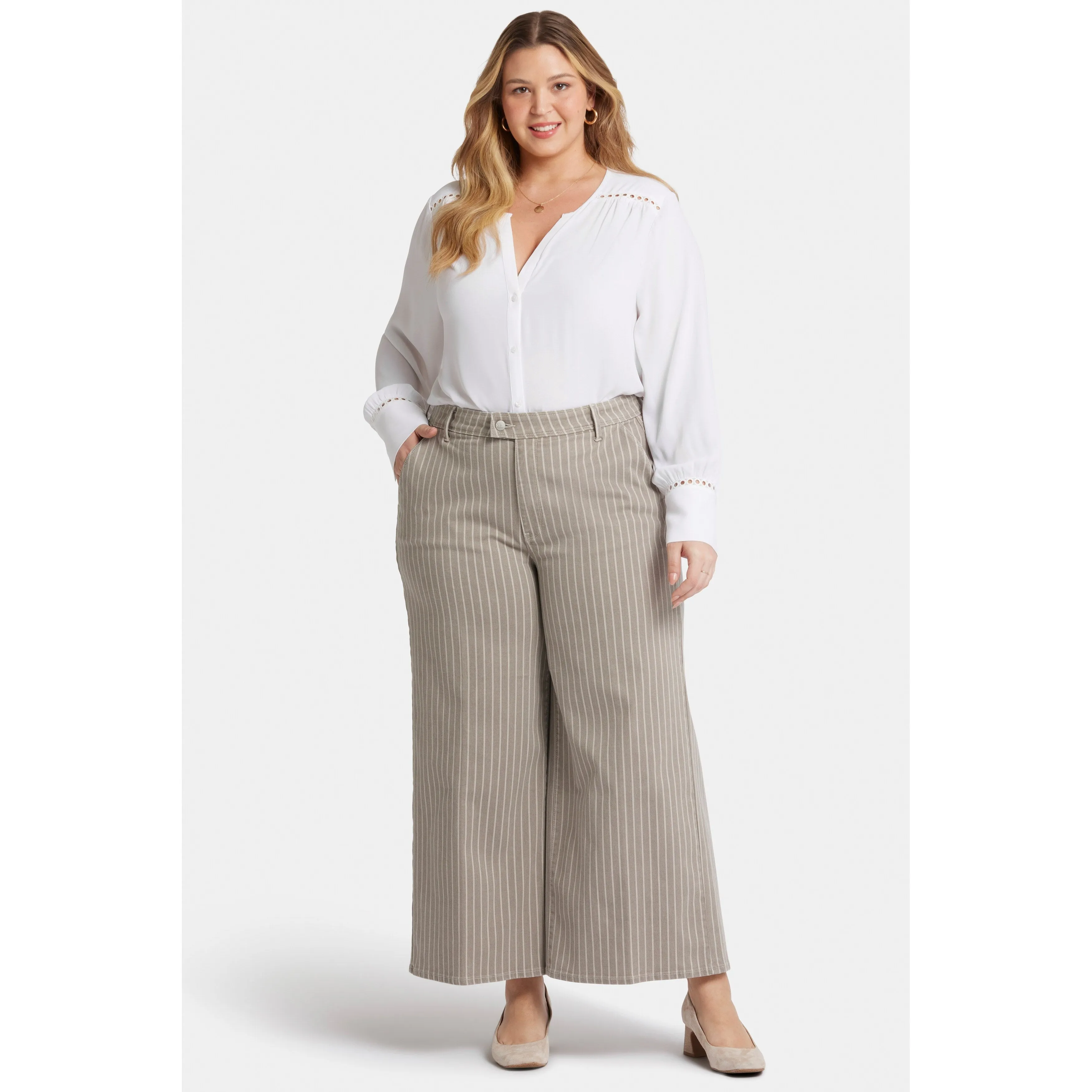 Ladies Plus-High Rise Mona Wide Leg Ankle Extend Tab sold by Zulily