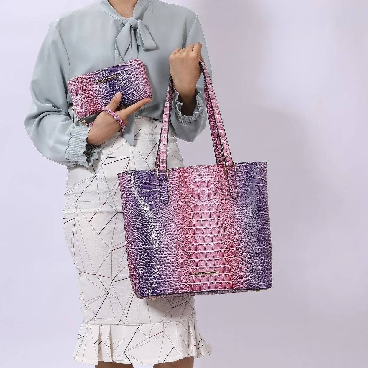 Mkfcollection Piper Gradient Croc Tote Bag Vegan Leather Designer Handbag sold by Zulily product image thumbnail 2