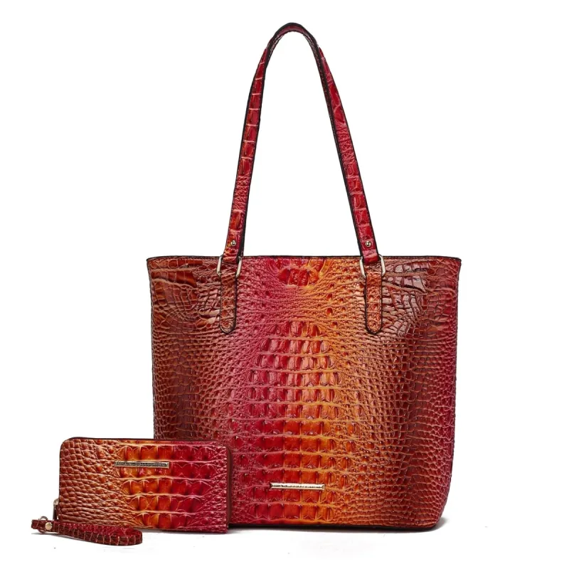 Mkfcollection Piper Gradient Croc Tote Bag Vegan Leather Designer Handbag sold by Zulily