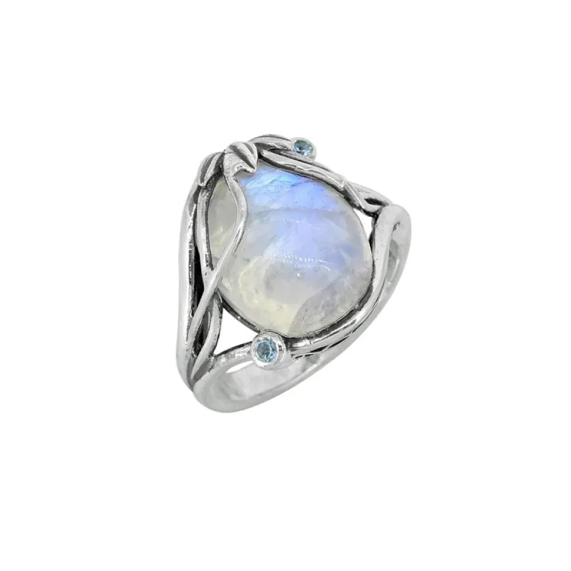 YS Gems Sterling Silver Rainbow Moonstone Floral Ring sold by Zulily