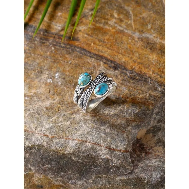 YS Gems Sterling Silver Blue Copper Turquoise Textured Ring sold by Zulily