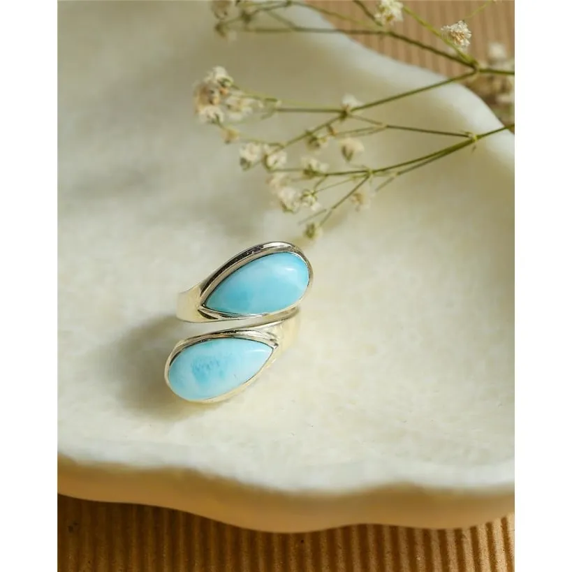 YS Gems Sterling Silver Natural Larimar Bypass Free Size Ring sold by Zulily
