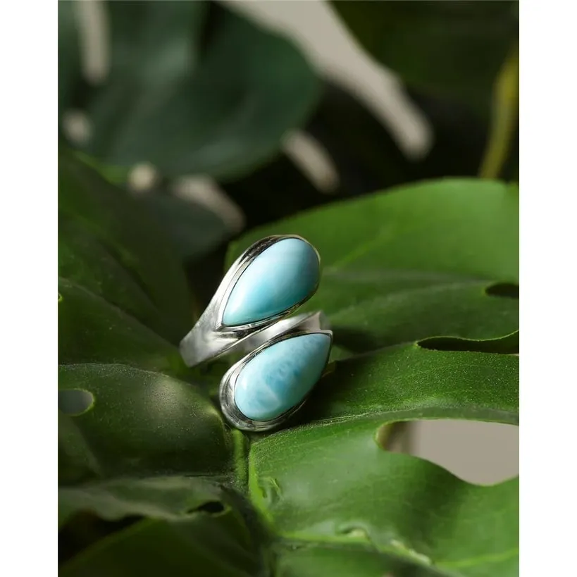 YS Gems Sterling Silver Natural Larimar Bypass Free Size Ring sold by Zulily product image thumbnail 4