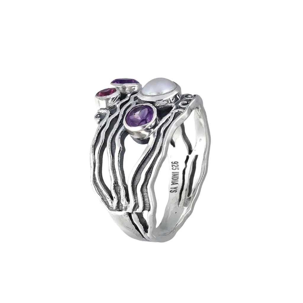 YS Gems Sterling Silver Pearl Amethyst Textured Ring sold by Zulily product image thumbnail 2