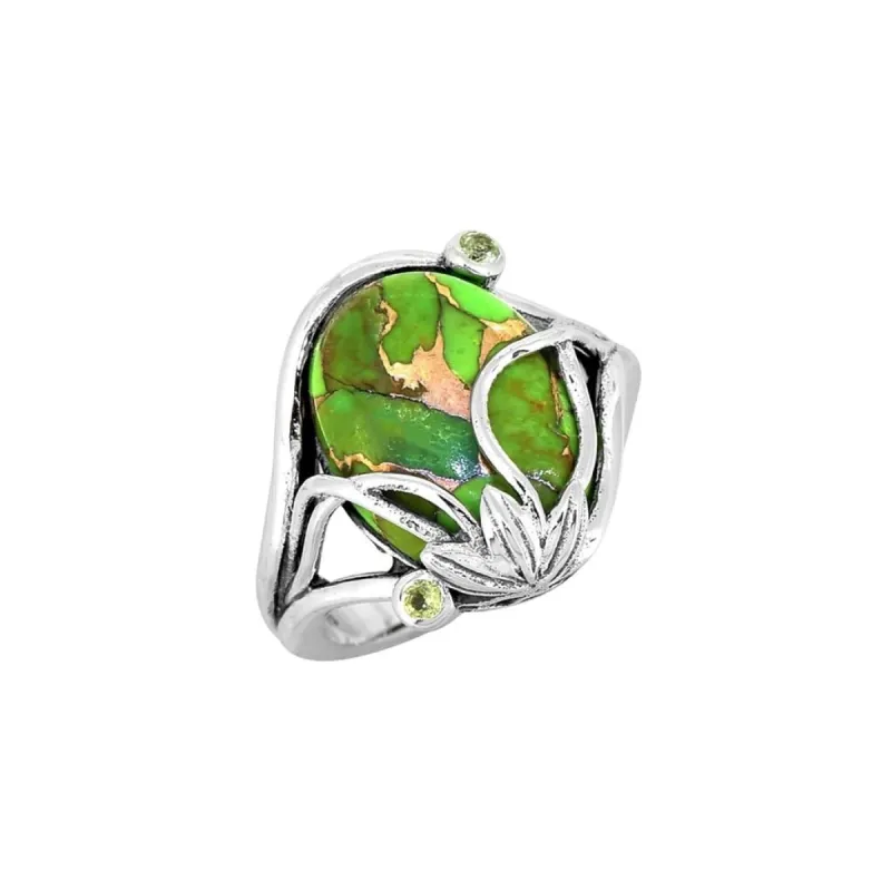 YS Gems Sterling Silver Green Copper Turquoise Floral Ring sold by Zulily