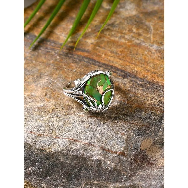 YS Gems Sterling Silver Green Copper Turquoise Floral Ring sold by Zulily product image thumbnail 2