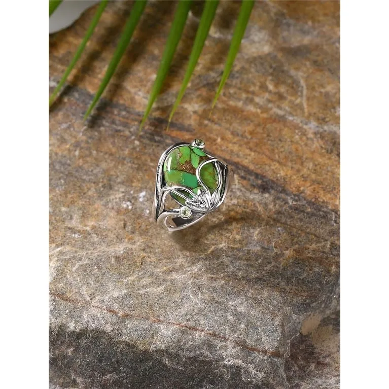 YS Gems Sterling Silver Green Copper Turquoise Floral Ring sold by Zulily product image thumbnail 3