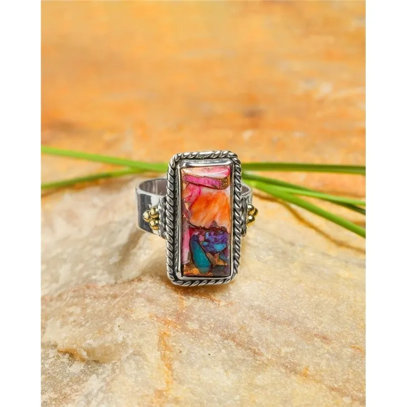 YS Gems Sterling Silver Pink Oyster Copper Turquoise Gemstone Ring sold by Zulily