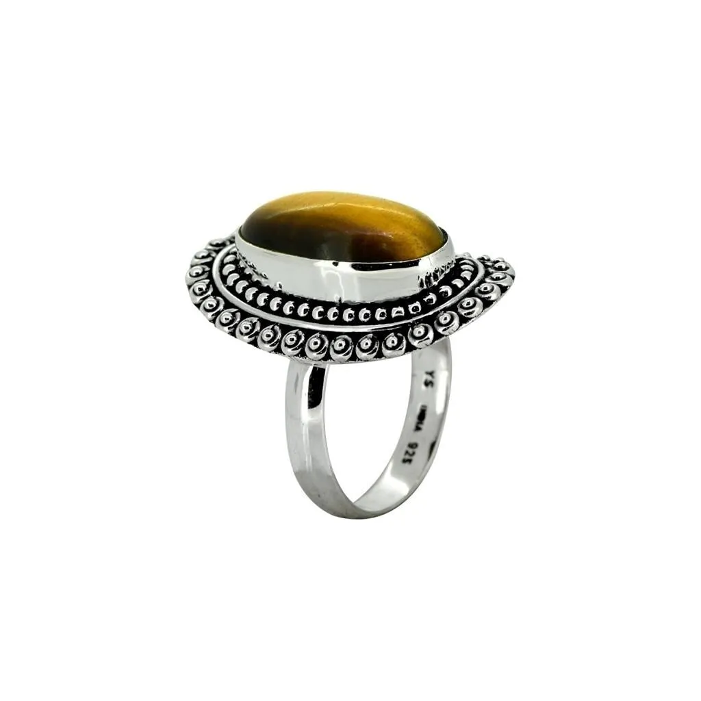 YS Gems Sterling Silver Tiger Eye Bohemian Ring sold by Zulily