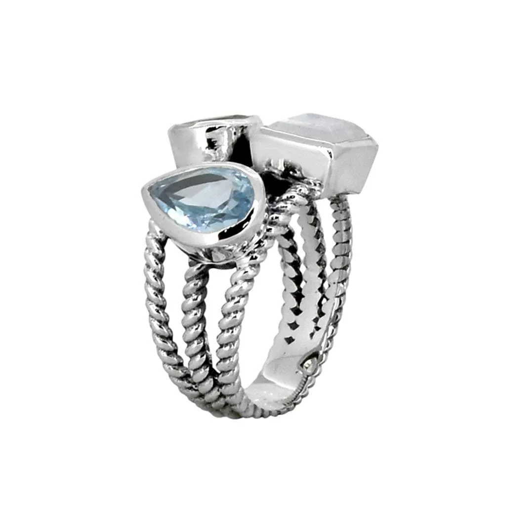 YS Gems Sterling Silver Blue Topaz Monnstone Rope Ring sold by Zulily