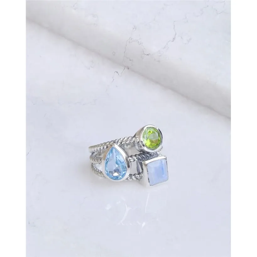 YS Gems Sterling Silver Blue Topaz Monnstone Rope Ring sold by Zulily product image thumbnail 4
