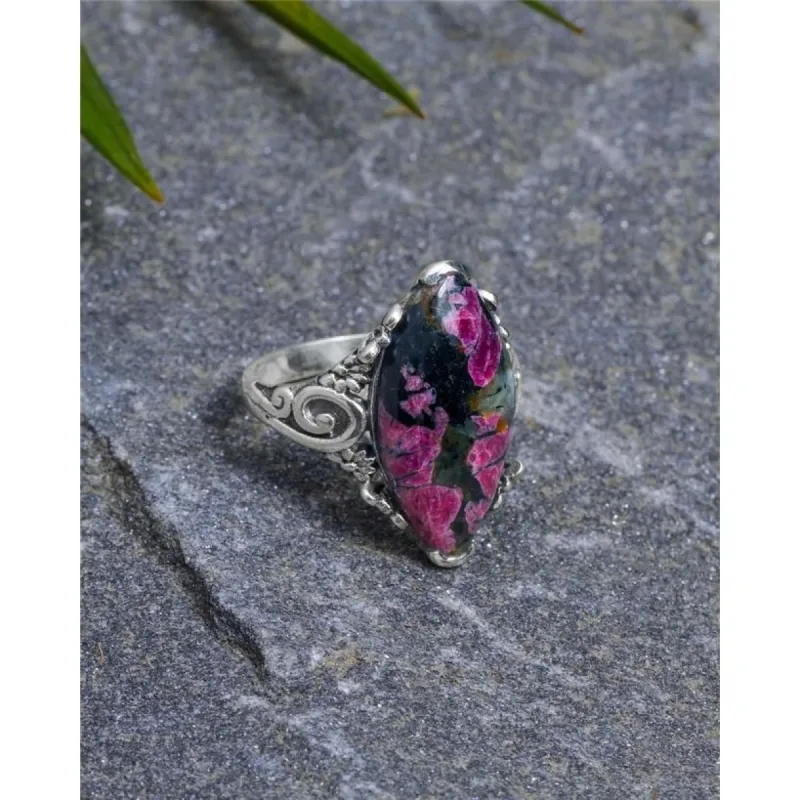 YS Gems Sterling Silver Eudolite Floral Scrollwork Ring sold by Zulily