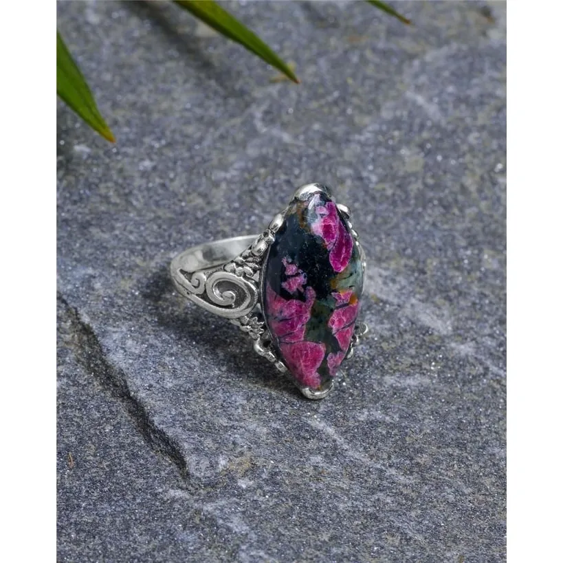 YS Gems Sterling Silver Eudolite Floral Scrollwork Ring sold by Zulily