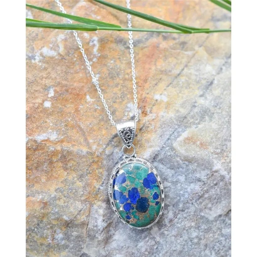 YS Gems Sterling Silver Lapis Malachite Copper Turquoise Gemstone Pendant - 0.87 x 1.65 sold by Zulily