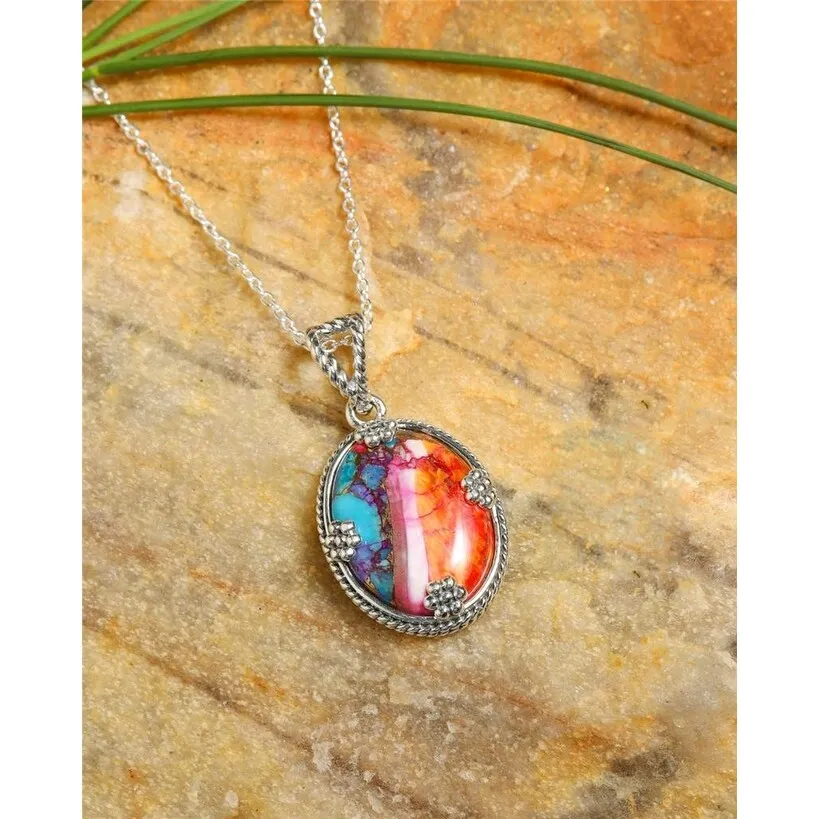 YS Gems Sterling Silver Pink Oyster Copper Turquoise Gemstone Pendant - 0.71 x 1.34 sold by Zulily