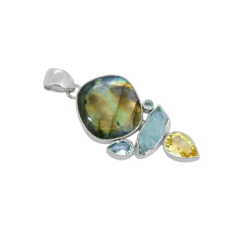 YS Gems Sterling Silver Labradorite Blue Topaz Gemstone Pendant - 0.94 x 2.28 sold by Zulily