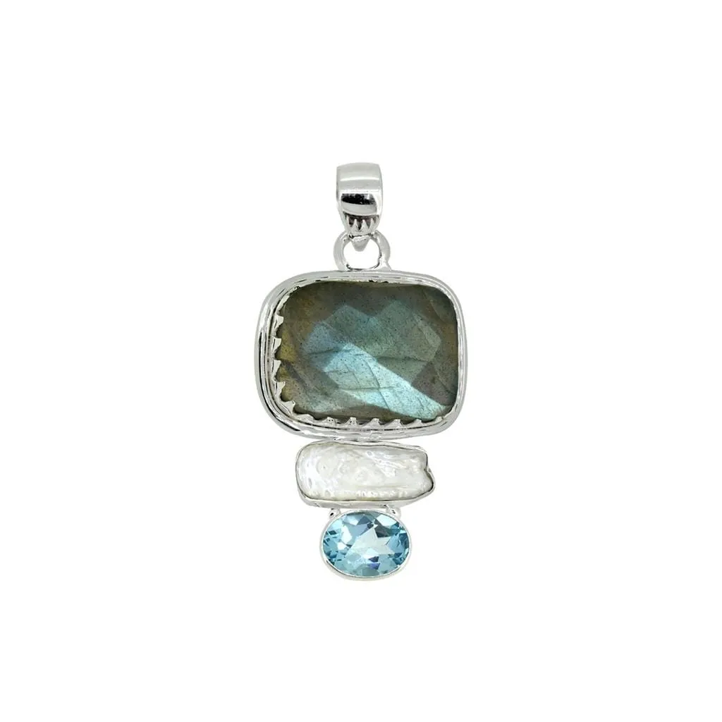 YS Gems Sterling Silver Labradorite Pearl Blue Topaz Gemstone Pendant - 0.91 x 1.81 sold by Zulily product image thumbnail 3