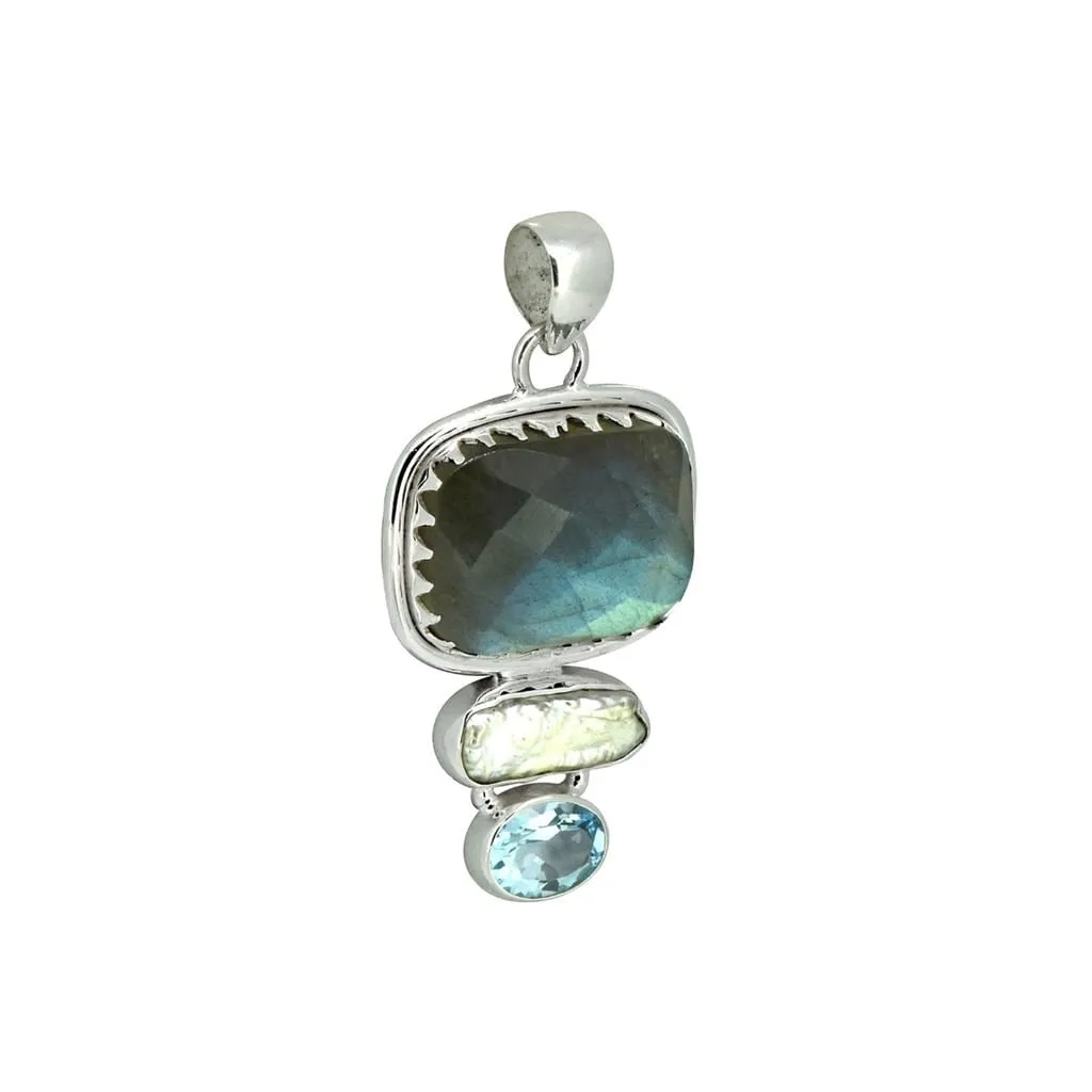 YS Gems Sterling Silver Labradorite Pearl Blue Topaz Gemstone Pendant - 0.91 x 1.81 sold by Zulily